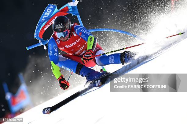 Germany's Alexander Schmid competes in the first run of the 5th Men's Giant Slalom event during the FIS Alpine Ski World Cup in Adelboden,...