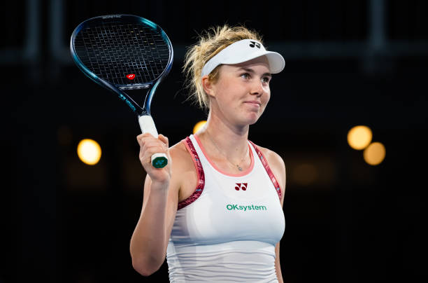 Linda Noskova of the Czech Republic celebrates defeating Ons Jabeur of Tunisia in the semi-final on Day 7 of the 2023 Adelaide International at...
