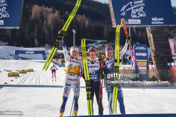 Katharina Hennig of Team Germany takes 1st place, Frida Karlsson of Team Sweden takes 2nd place, Kerttu Niskanen of Team Finland takes 3rd place...