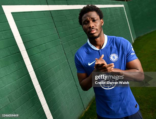 Chelsea unveil new signing David Datro Fofana at Chelsea Training Ground on January 6, 2023 in Cobham, England.