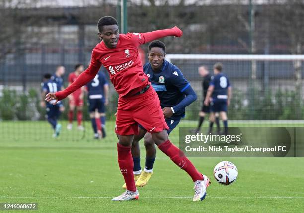 Wellity Lucky of Liverpool in action during the U18 Premier League game at the AXA Training Centre on January 7, 2023 in Kirkby, England.