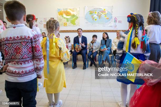 Tobias De Croo , Prime Minister Alexander De Croo , Gabriel De Croo and De Croo's wife Annik Penders pictured during a visit of Belgian Prime...