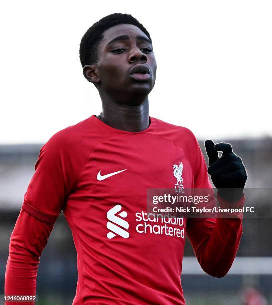 Elijah Gift of Liverpool during the U18 Premier League game at the AXA Training Centre on January 7, 2023 in Kirkby, England.