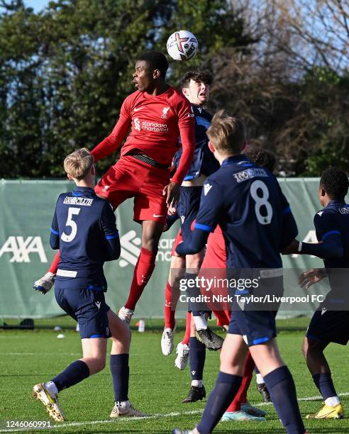 Wellity Lucky of Liverpool in action during the U18 Premier League game at the AXA Training Centre on January 7, 2023 in Kirkby, England.