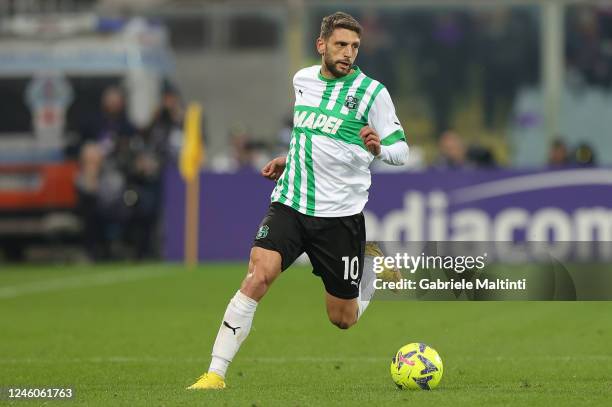 Domenico Berardi of US Sassuolo in action during the Serie A match between ACF Fiorentina and US Sassuolo at Stadio Artemio Franchi on January 7,...