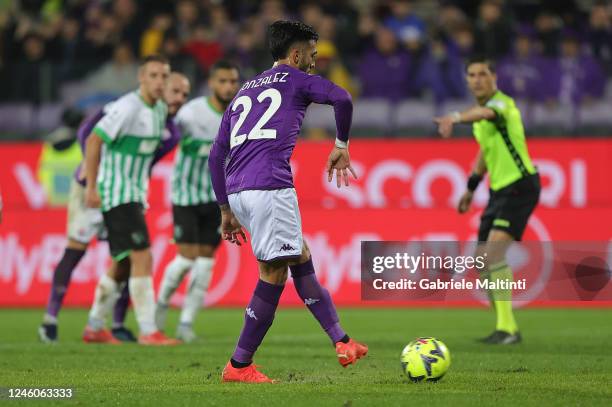 Nicolas Ivan Gonzalez of ACF Fiorentina scores a goal during the Serie A match between ACF Fiorentina and US Sassuolo at Stadio Artemio Franchi on...