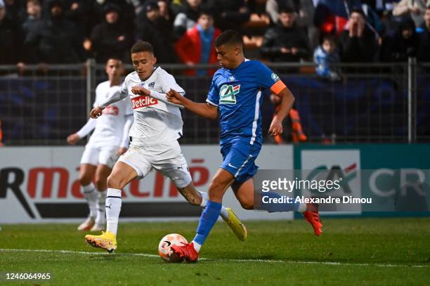 Salim BEN SEGHIR of Olympique de Marseille and Mohamed SAHNOUNE of Hyeres during the French Cup match between Hyeres and Marseille on January 7, 2023...