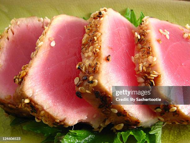 pan seared ahi tuna - seared stock pictures, royalty-free photos & images