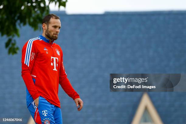 Daley Blind of Bayern Muenchen looks on during the first day of the FC Bayern München Doha Training Camp on January 7, 2023 in Doha, Qatar.