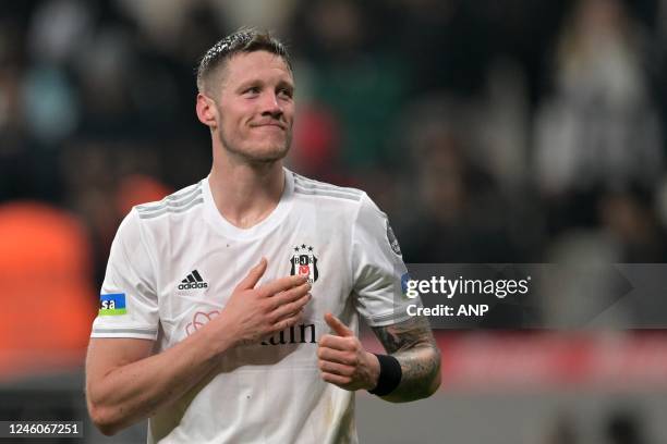 Wout Weghorst of Besiktas JK celebrates his goal during the Turkish Super Lig match between Besiktas AS and Kasimpasa AS at Vodafone Park on January...