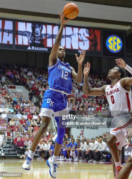 Antonio Reeves of the Kentucky Wildcats puts up a shot against the Alabama Crimson Tide during the fist half at Coleman Coliseum on January 7, 2023...