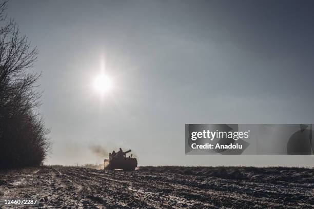 Ukrainian soldiers work with "pion" artillery in the northern direction of the Donbass frontline as Russia-Ukraine war continues in Donetsk, Ukraine...