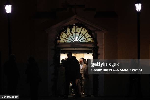 President Joe Biden departs after attending Mass at St. Joseph on the Brandywine Catholic Church in Wilmington, Delaware, on January 7, 2023.