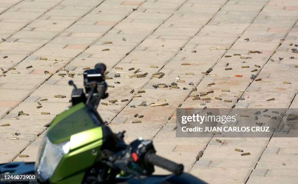 Picture of bullet casings on the ground at the mansion where Ovidio Guzman, aka "El Raton" , son of jailed drug trafficker Joaquin "El Chapo" Guzman,...