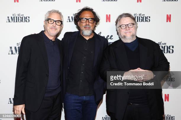 Alfonso Cuarón, Alejandro G. Iñárritu and Guillermo del Toro attend The Three Amigos In Conversation presented by Netflix at Academy Museum of Motion...