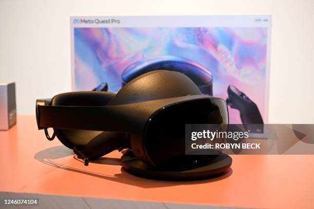 The Meta Quest Pro VR Headset is displayed in Las Vegas, Nevada, on January 4, 2023. - The Met Quest Pro VR headset features VR improvements...