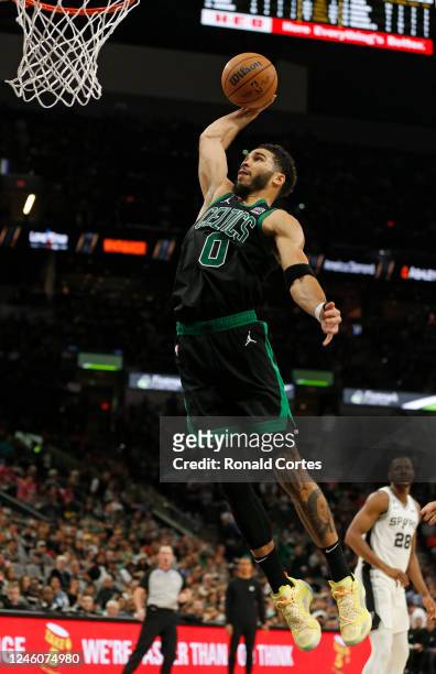 Jayson Tatum of the Boston Celtics dunks against the San Antonio Spurs in the second half at AT&T Center on January 7, 2023 in San Antonio, Texas....
