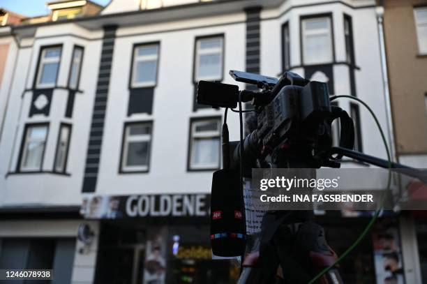 News crew's camera is seen outside a house in Castrop-Rauxel, western Germany, January 8 where police arrested a 32-year-old Iranian man on suspicion...