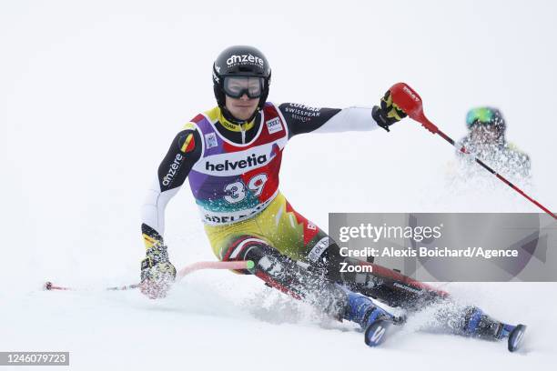 Armand Marchant of team Belgium competes during the Audi FIS Alpine Ski World Cup Men's Slalom on January 8, 2023 in Adelboden, Switzerland.