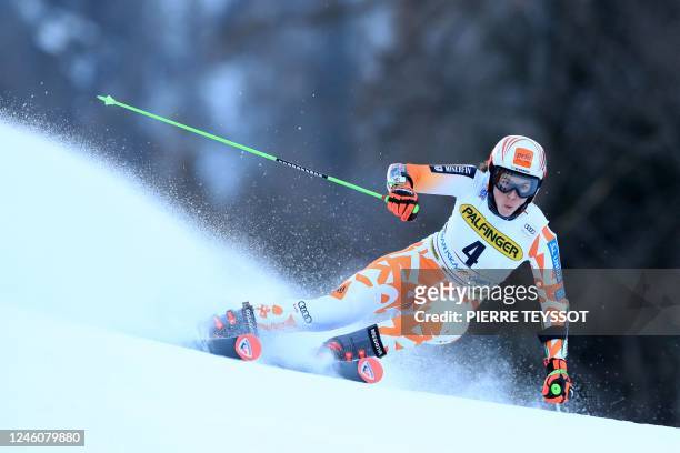 Slovak Petra Vlhova competes during the first run of the Women's Giant Slalom in Kranjska Gora on January 8, 2023.