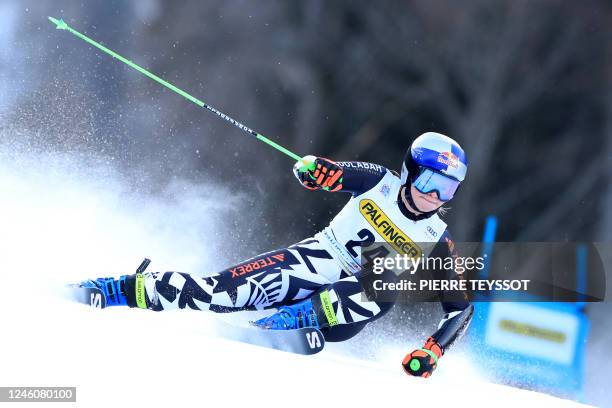 New Zealander Alice Robinson competes during the first run of the Women's Giant Slalom in Kranjska Gora on January 8, 2023.