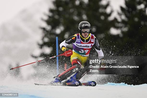 Armand Marchant of team Belgium competes during the Audi FIS Alpine Ski World Cup Men's Slalom on January 8, 2023 in Adelboden, Switzerland.