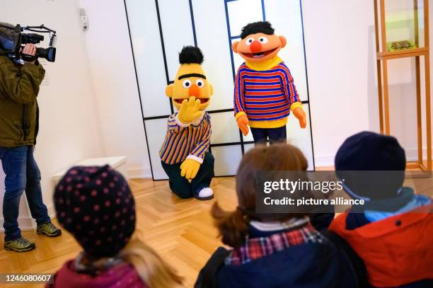 January 2023, Hamburg: The characters Ernie and Bert are on the road as a "walking act" in the rooms of the museum. To mark the 50th anniversary of...