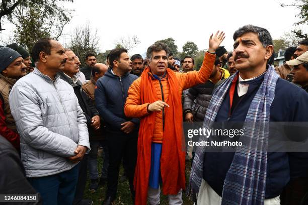 Chief Ravendra Raina and BJP Leader Jugal Kishore take part in the last rites of Prince Sharma who succumbed to his injuries at GMC Jammu in Jammu...