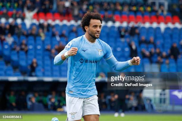 Felipe Anderson of SS Lazio celebrates after scoring his team's first goal during the Serie A match between SS Lazio and Empoli FC at Stadio Olimpico...