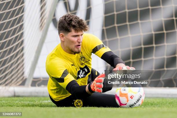 Gregor Kobel of Borussia Dortmund during the third day of the Marbella training camp on January 8, 2023 in Marbella, Spain.