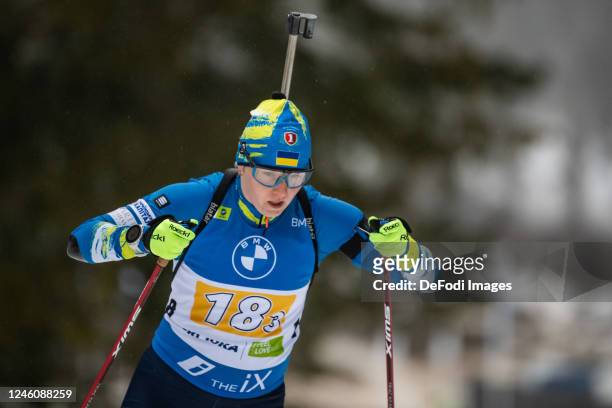 Daria Blashko of Ukraine in action competes during the Mixed Relay at the IBU World Championships Biathlon Pokljuka on January 8, 2023 in Pokljuka,...