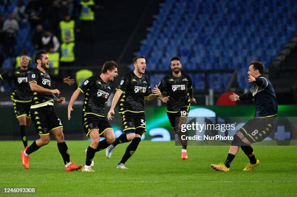 Gabriel Marin celebrates after scoring the goal 2-2 during the Italian Football Championship League A 2022/2023 match between SS Lazio vs Empoli FC...