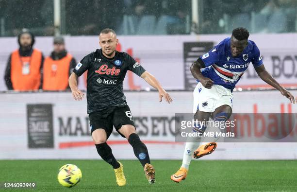 Ronaldo Vieira of UC Sampdoria competes for the ball with Stanislav Lobotka of SSC Napoli ,during the Serie A match between UC Sampdoria and SSC...