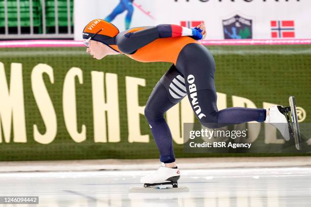 Robin Groot of The Netherlands competing on the Women's 5000m during the ISU European Allround Speed Skating Championships at Vikingskipet on January...