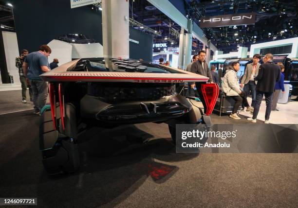 View of the DeLorean on the electric vehicle on display at the Italdesign booth during the CES 2023, the world's largest annual consumer technology...