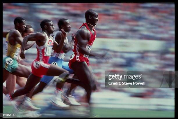 Ben Johnson of Canada leads the field on his way to taking the 100m semi-final during the 1988 Summer Olympic Games in Seoul, South Korea. Mandatory...