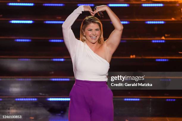 Beatrice Egli on stage during the Zum Allerletzten Mal: Der Große Schlagerabschied! TV Show on October 22, 2022 in Leipzig, Germany.