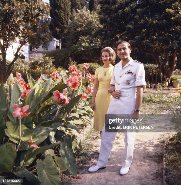 King Constantine II of Greece and Princess Anne Marie of Denmark pose on the Greek island of Corfu in July 1964. - Denmark OUT / Denmark OUT