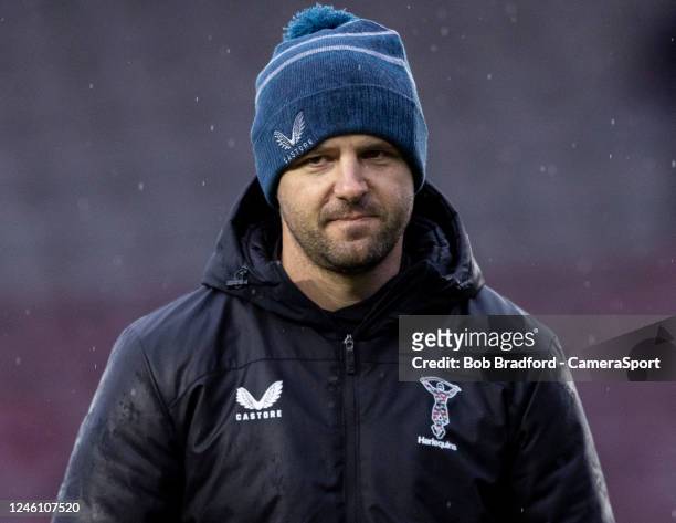Harlequins' Attack Coach Nick Evans during the Gallagher Premiership Rugby match between Harlequins and Sale Sharks at The Stoop on January 8, 2023...