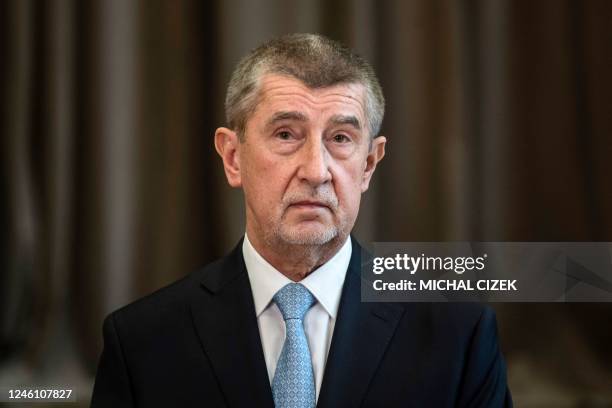 Presidential candidate and former Czech Prime Minister Andrej Babis looks on during a press conference in Pruhonice, Czech Republic on January 9...