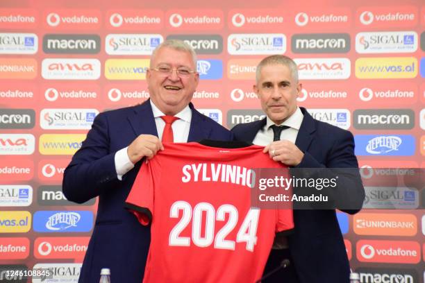 Brazilian football manager Sylvio Mendes Campos Junior "Sylvinho" signs with Albania National Football Team in Tirana, Albania on January 9, 2023....