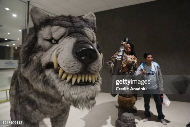The sculpture of a wolf is seen at the exhibition "Mutante" by sculptor Ramiro Sirpa in La Paz, Bolivia on December 22, 2022. Ramiro Sirpa known as...