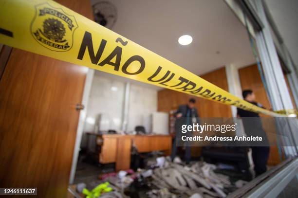 Destroyed offices caused by radical supporters of former President Jair Bolsonaro following a riot the previous day at Planalto Palace on January 9,...