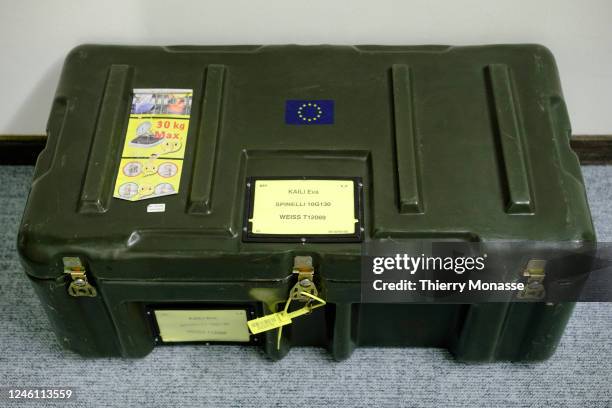 The sealed trunk of Greek Member of the European Parliament Eva Kaili is seen on January 9, 2023 in Brussels, Belgium. Several countries, including...