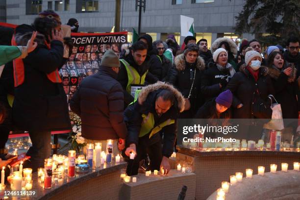 Hundreds attended a candlelight vigil at Mel Lastman Square in Toronto, Ontario, Canada, on January 08, 2023 as Iranian-Canadians marked 3rd...