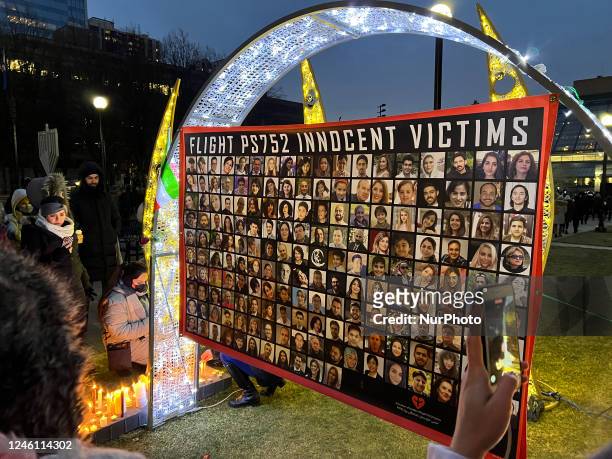 Hundreds attended a candlelight vigil at Mel Lastman Square in Toronto, Ontario, Canada, on January 08, 2023 as Iranian-Canadians marked 3rd...