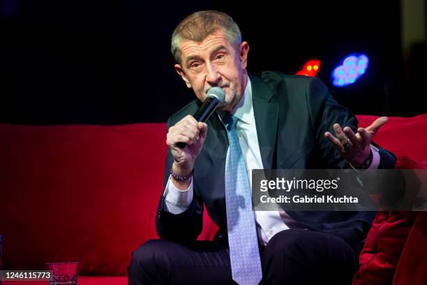 Andrej Babis, former Czech prime minister, now running for the Czech presidency, talks to his supporters during an election campaign stop on January...