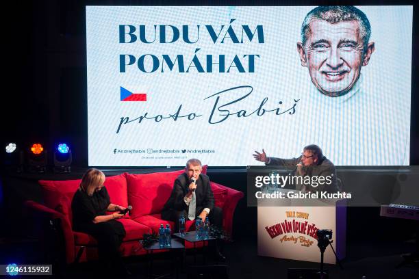 Andrej Babis, former Czech prime minister, now running for the Czech presidency, talks to his supporters during an election campaign stop on January...