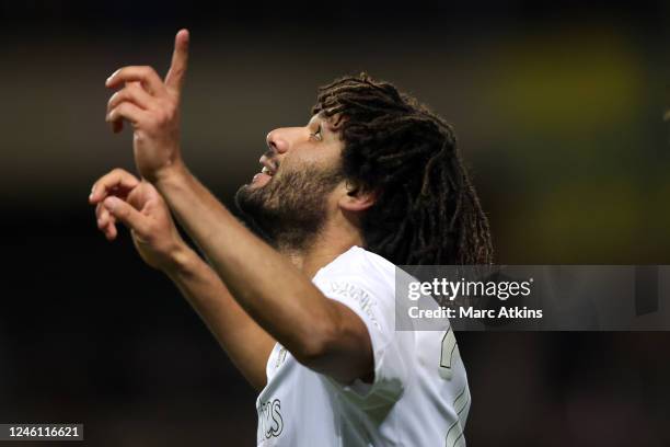Mohamed Elneny of Arsenal celebrates scoring the opening goal during the Emirates FA Cup Third Round match between Oxford United and Arsenal at...