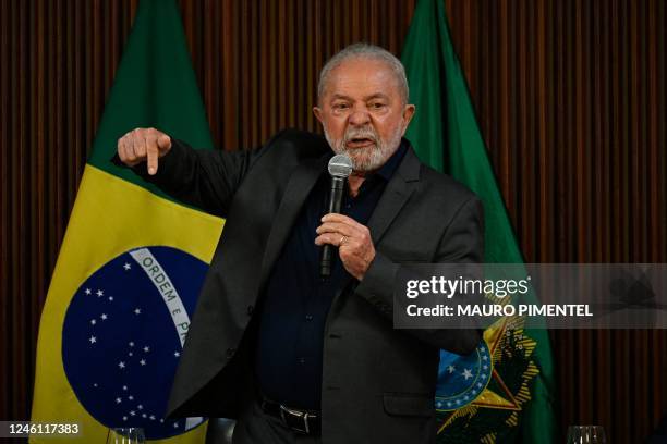 Brazil's President Luiz Inacio Lula da Silva speaks during a meeting with Governors at Planalto Palace in Brasilia, on January 9 a day after...